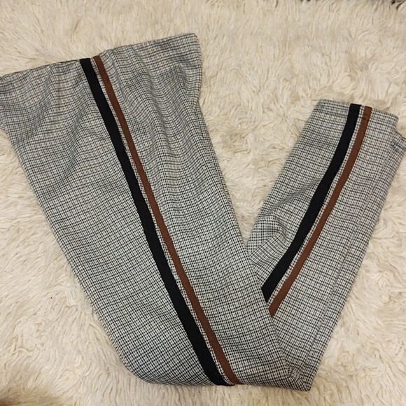 Hounds tooth slacks with brown and black stripes, stretch, elastic band, Dex, Sm - Picture 2 of 8